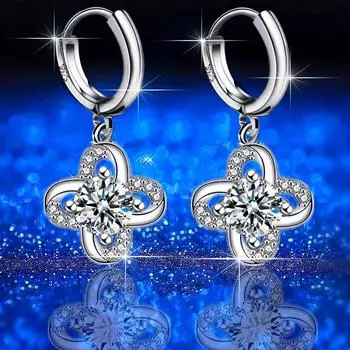 Новые посеребренные серьги с пряжкой в виде четырехлистного клевера, женские серьги-подвески с бриллиантами
