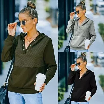 Новые поступления 2021 года, женские толстовки с капюшоном, однотонные, с длинным рукавом и V-образным вырезом, толстовки с капюшоном для женщин S зелёный