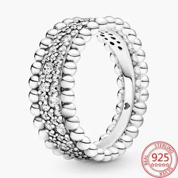 Новые поступления 925 стерлингового серебра Pan Beaded Pav Round Band Ring Изысканный подарок для женщин 6 серебряный