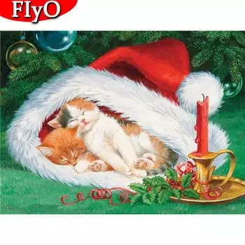 Новые поступления Алмазная вышивка Рождество 5D DIY Алмазная картина Кошка Мозаика Полный квадратный животных Ручная работа Подарочное украшение Full Round (20X30CM)