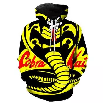 Новые поступления Cobra Kai 3D Printed Casual Hoodies Mens Весна Осень Модные пуловеры с капюшоном Толстовки Уличная одежда Топы S