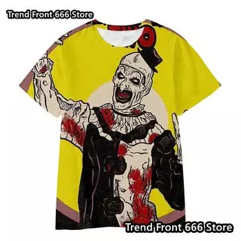 Новые поступления Футболки с принтом ужасающего клоуна 3D Детские топы с круглым вырезом Футболки с рисунком для мальчиков Детские футболки в стиле ужасов Детские футболки 100cm