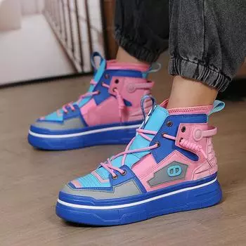 Новые поступления Harajuku Blue Мужская дизайнерская обувь Мягкие кожаные мужские модные брендовые кроссовки Нескользящие высокие туфли на платформе для мужчин 39
