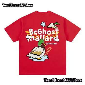 Новые поступления летних мужских хлопковых футболок с принтом Mallard, трендовые забавные футболки, мужские уличные топы с коротким рукавом 100cm