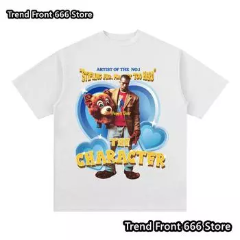 Новые поступления Мужские футболки с изображением певца Канье из хлопка Летние модные мужские футболки с коротким рукавом Футболки, не раздражающие кожу Футболки для взрослых 100cm