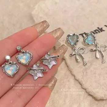 Новые поступления Niche Advanced Feeling Gradient Blue Crystal Love Bow Серьги для женщин 1 pair