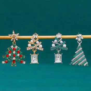 Новые поступления Преувеличенная креативность Личность Темперамент Инкрустация Дизайн Рождественская елка Рождественские серьги для женщин 1 pair