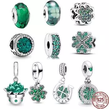 Новые поступления S925 стерлингового серебра Lucky четырехлистный клевер сочные растения висячие подвески ювелирные изделия бусины подходят оригинальный браслет