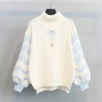 Новые поступления, свободный трикотаж с рукавами-фонариками для женщин, зимний теплый пуловер, свитер M