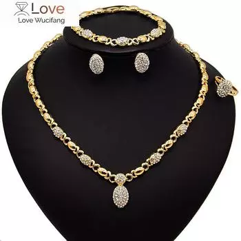 Новые поступления высококачественных кристаллов XO-образной формы, золотого цвета, ожерелья, серьги, браслеты, кольца, свадебные ювелирные наборы оптом 45cm