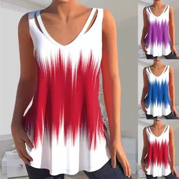 Новые поступления, женские модные майки с градиентным принтом, майки без рукавов, топы на бретелях XL красный