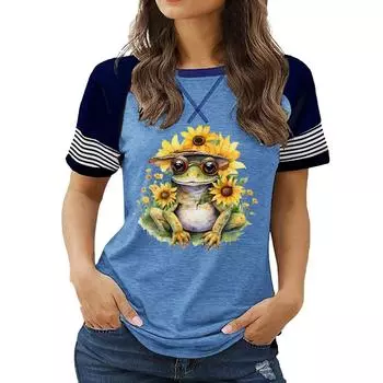 Новые поступления женской одежды больших размеров: Топ с круглым вырезом и короткими рукавами с цветочным принтом на лето S