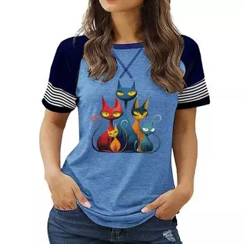 Новые поступления женской одежды больших размеров: Топ с круглым вырезом и короткими рукавами с цветочным принтом на лето S