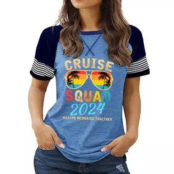 Новые поступления женской одежды больших размеров: Топ с круглым вырезом и короткими рукавами с цветочным принтом на лето S