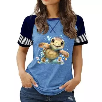 Новые поступления женской одежды больших размеров: Топ с круглым вырезом и короткими рукавами с цветочным принтом на лето S