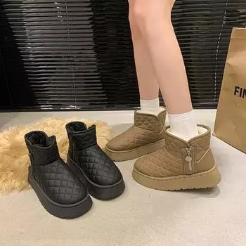 Новые поступления зимние повседневные женские ботинки из искусственной кожи с круглым носком на плоской подошве, удобные короткие модные зимние ботинки на платформе с застежкой-молнией 36