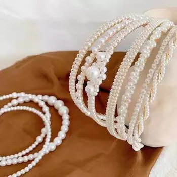 Новые повязки на голову с жемчугом, сладкая повязка на голову с тиарой, простая, сладкая повязка на голову с цветком из жемчуга, ручная работа, плетеная повязка на голову, модные женские аксессуары для волос one size
