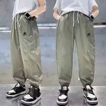 Новые повседневные брюки Harlan на шнурке для мальчиков, модные универсальные спортивные тонкие прямые брюки тонкого сечения. 120 серый