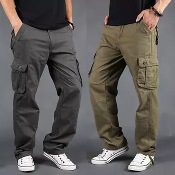 Новые повседневные брюки, рабочие брюки с несколькими карманами, мужские свободные повседневные брюки больших размеров, весенне-осенние хлопковые брюки с плотным разрезом 29
