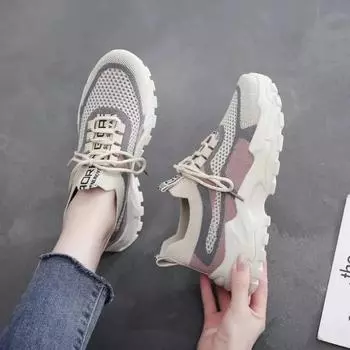 Новые повседневные дышащие кроссовки с тканой сеткой в корейском стиле, обувь для папы на толстой подошве, красные туфли с сеткой, легкие кроссовки 36