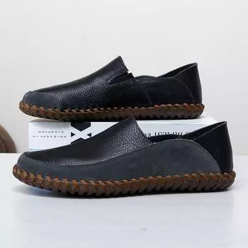 Новые повседневные кожаные туфли для мужчин, мужские мокасины, легкие мужские кроссовки, плоские кожаные кроссовки для мужчин 38 чёрный