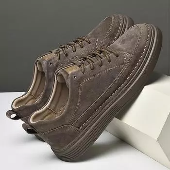 Новые повседневные кожаные туфли в британском стиле, корейский стиль, ретро, мягкая подошва, дышащая, большого размера, натуральная кожа, увеличивающая рост 36 хаки