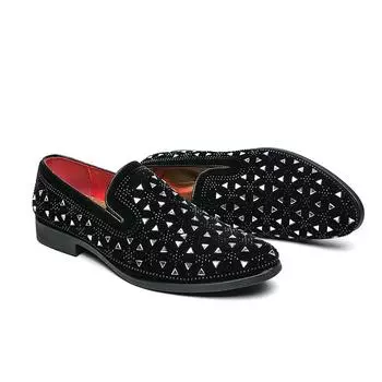Новые повседневные кожаные туфли в британском стиле, мужские кожаные туфли с острым носком со стразами, мужские лоферы, мужские модельные туфли в стиле яппи, большой размер 47 38 чёрный