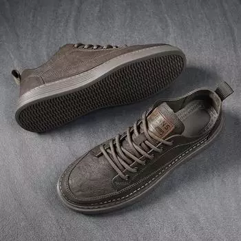 Новые повседневные кожаные вулканизированные туфли для мужчин, качественные кожаные кроссовки, удобные модные черные прогулочные вулканизированные кроссовки для мужчин 39 черный коричневый