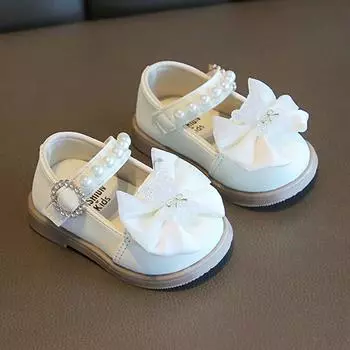 Новые повседневные красочные танцевальные туфли с бантом из бриллиантов для детей, обувь для выступлений 16 бежевый