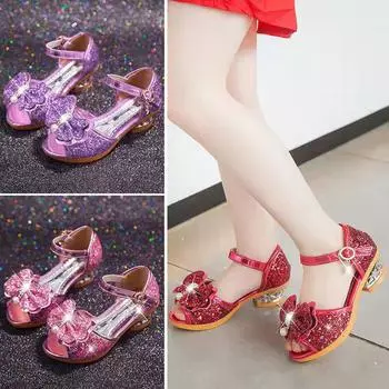 Новые повседневные красочные танцевальные туфли с бантом из бриллиантов для детей, обувь для выступлений 27 розовый