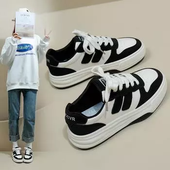 Новые повседневные кроссовки для женщин, уличные противоскользящие кроссовки из искусственной кожи, кроссовки на плоской подошве, прогулочная обувь на шнуровке для женщин, спортивная обувь для скейтбординга 35