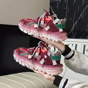 Новые повседневные кроссовки летняя обувь модная дышащая спортивная обувь на шнуровке женская трендовая универсальная платформа для ходьбы Zapatos De Mujer 35 чёрный