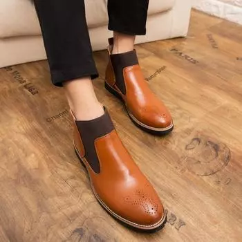 Новые повседневные модные мужские деловые кожаные ботинки Brogue Caving Breathable Ankle Boots Офисная обувь для мужчин Дизайнерские челси 46 38 чёрный