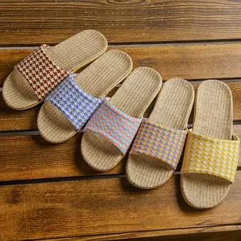 Новые повседневные модные женские льняные тапочки на плоской подошве 35 темно-красного