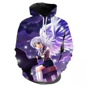 Новые повседневные мужские и женские толстовки Angel Beats для детей, толстовки с капюшоном с 3D-принтом, с длинным рукавом, для мальчиков и девочек, детская уличная куртка S