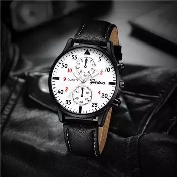 Новые повседневные роскошные мужские деловые часы GENEVA Man Sport Bracelet Quartz Wristwatch Leather Band Black Leather Fashion