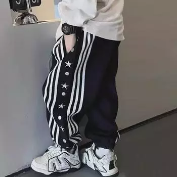 «Новые повседневные спортивные брюки в стиле хип-хоп для мальчиков — свободный крой для детей среднего и крупного возраста, идеально подходят для весны и осени» 140 cm красный