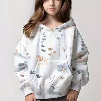 Новые повседневные толстовки с длинными рукавами и 3D принтом «Флора» для девочек, свитшот с карманом, детский пуловер с капюшоном для девочек, весенне-осенние топы, одежда 100CM