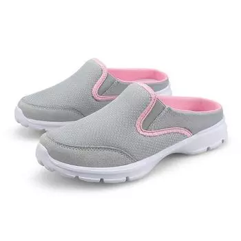 Новые повседневные туфли больших размеров, женские туфли с полуподдержкой, женские сандалии на плоской подошве с одной педалью, сетчатые, дышащие, без каблука 35