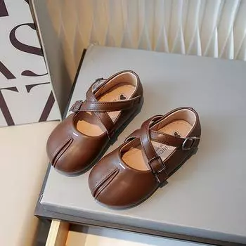 Новые повседневные туфли для девочек Cross PU Kids Fashion Leather Shoes Platform Simple Children Moccasins Shoes for Princess 2024 Japanese 21 абрикосовый