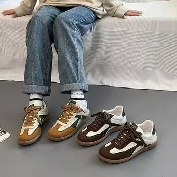 Новые повседневные туфли из кожи для женщин, этичные кроссовки с круглым носком, ретро-кроссовки для пар, повседневные дышащие туфли на плоской подошве 36