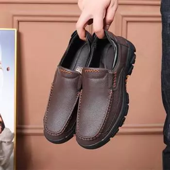 Новые повседневные туфли из натуральной коровьей кожи большого размера, мужские кожаные туфли для отдыха на природе, модные нескользящие кожаные туфли, размер 39-48 39 чёрный