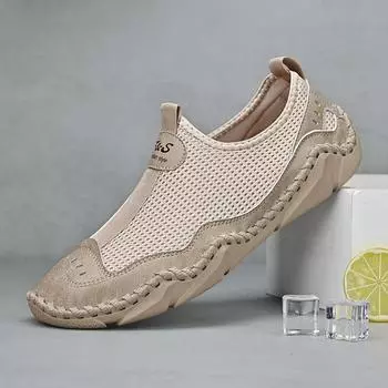 Новые повседневные туфли ручной работы из сетки, летние дышащие высококачественные мужские кроссовки для ходьбы, уличные брендовые винтажные мокасины, мужская обувь 38