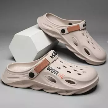 Новые повседневные туфли с отверстиями, мужская летняя трендовая верхняя одежда, пляжные сандалии, домашние, крытые, двойного назначения, нескользящие, тапочки с сумкой 39 белый