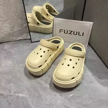 Новые повседневные туфли с отверстиями, женская обувь на толстой подошве, пляжная сумка, полупрохладные тапочки, ленивая обувь летом 36 чёрный