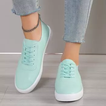 Новые повседневные удобные туфли ярких цветов с круглым носком и плоской подошвой на шнуровке, большие женские туфли в европейском и американском стиле 35 зелёный