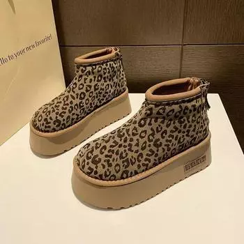 Новые повседневные удобные женские ботинки зимние теплые короткие плюшевые 2024 горячая распродажа плоские с леопардовым принтом водонепроницаемые женские зимние ботинки 35