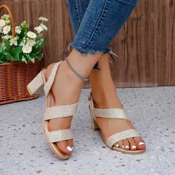 Новые повседневные женские босоножки с открытым носком, летние 2024 г., модные женские элегантные босоножки на высоком каблуке с перекрестными пряжками на ремешках, сандалии для женщин 36 золотой