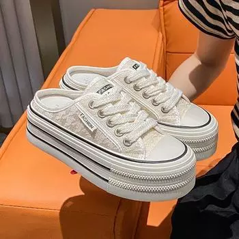 Новые повседневные женские тапочки из парусины с круглым носком и перекрестными ремешками, летняя мода, дышащая, удобная спортивная обувь НЕТ:К02-ХХ 35 бежевый