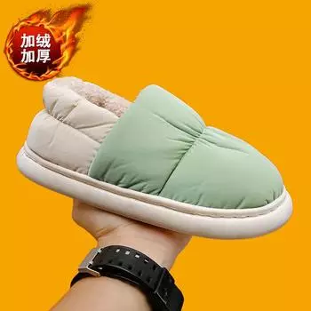 Новые повседневные женские тапочки, зимние домашние теплые туфли с толстой подошвой, меховые, плюшевые, водонепроницаемые домашние тапочки для пар из хлопка 35 синий